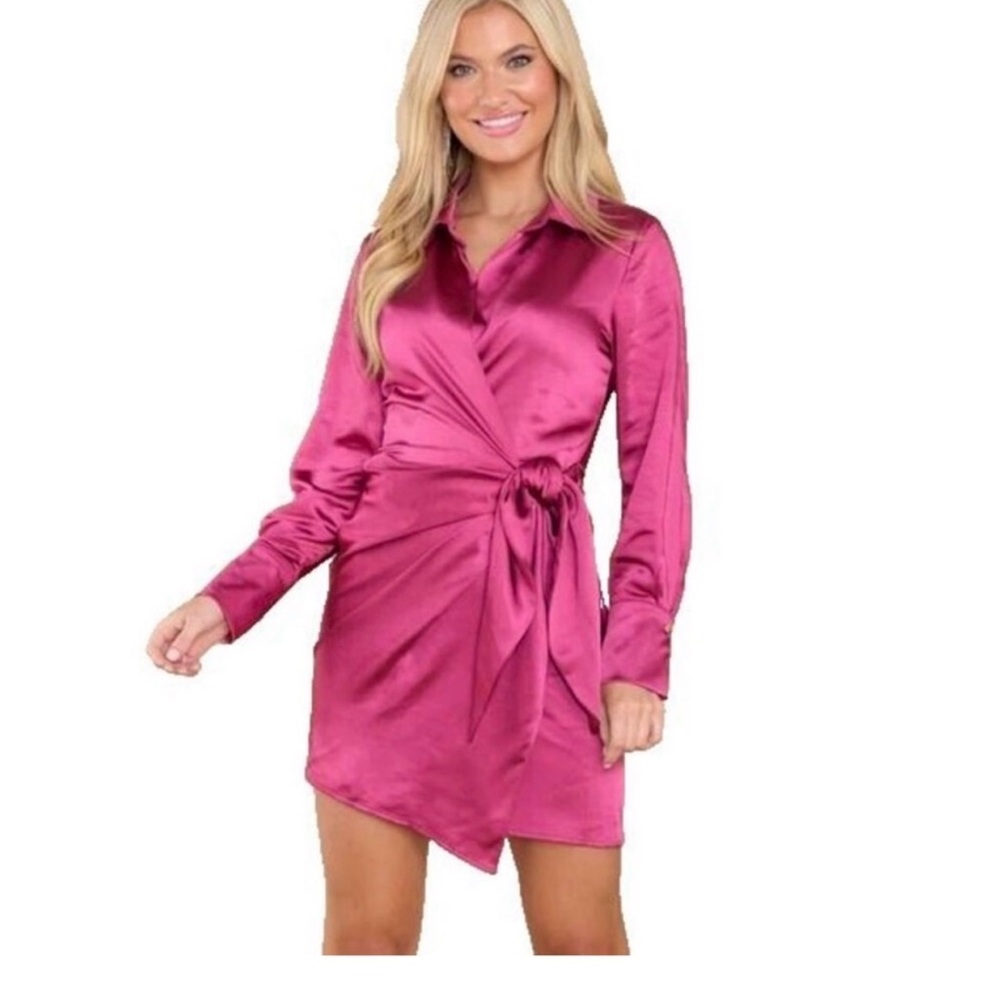 Aakaa Women's Satin Pink Wrap Dress Size Small